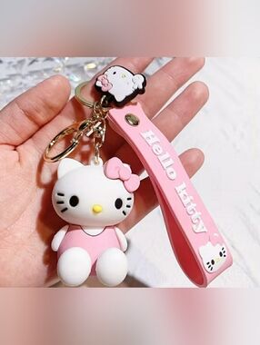 Hello Kitty Pink and White Silicone Keychain Strap with Figure